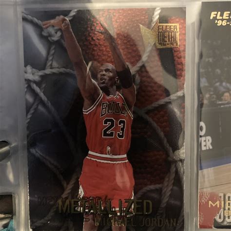 michael jordan fleer 96 sky box metallized|1996 michael jordan metal card.